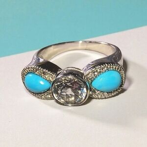 Sleeping Beauty Turquoise, White Topaz, & Sterling Silver "Bow Tie" Ring